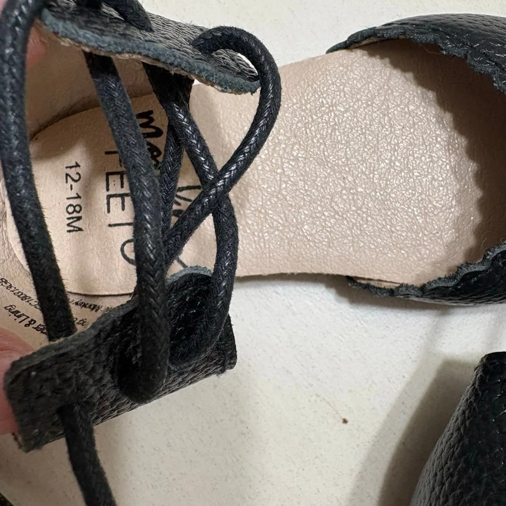 Monkey Feet Black Leather Lace-Up Shoes 12-18M